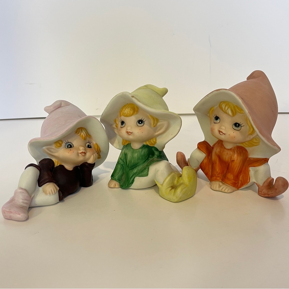 Homco Vintage Pixie Elves Elf Set of 3 Fairy Girls Figurine #5213 Taiwan Garden